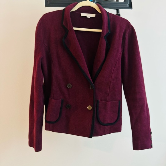 LOFT Burgundy Double-Breasted Blazer - Picture 5 of 9
